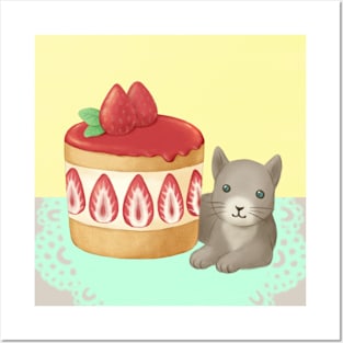 Cute Cat and Dessert Illustration Art Posters and Art